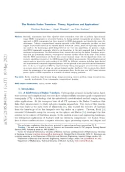 The Modulo Radon Transform: Theory, Algorithms and Applications