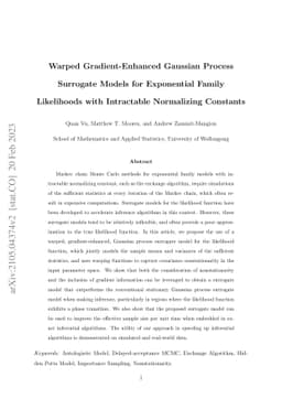 Warped Gradient-Enhanced Gaussian Process Surrogate Models for
  Exponential Family Likelihoods with Intractable Normalizing Constants