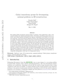 Galois/monodromy groups for decomposing minimal problems in 3D
  reconstruction