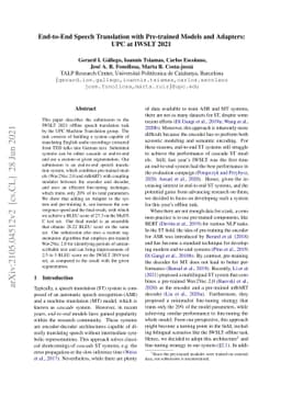 End-to-End Speech Translation with Pre-trained Models and Adapters: UPC
  at IWSLT 2021