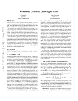 Federated Unbiased Learning to Rank