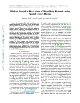 Efficient Analytical Derivatives of Rigid-Body Dynamics using Spatial
  Vector Algebra