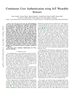 Continuous User Authentication using IoT Wearable Sensors
