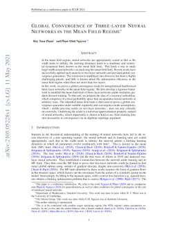 Global Convergence of Three-layer Neural Networks in the Mean Field
  Regime