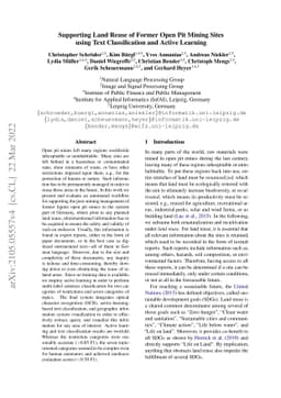 Supporting Land Reuse of Former Open Pit Mining Sites using Text
  Classification and Active Learning