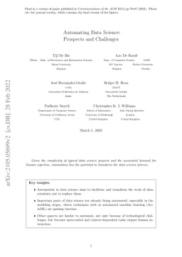 Automating Data Science: Prospects and Challenges