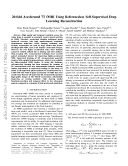 20-fold Accelerated 7T fMRI Using Referenceless Self-Supervised Deep
  Learning Reconstruction