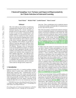 Clustered Sampling: Low-Variance and Improved Representativity for
  Clients Selection in Federated Learning