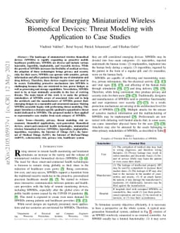Security for Emerging Miniaturized Wireless Biomedical Devices: Threat
  Modeling with Application to Case Studies