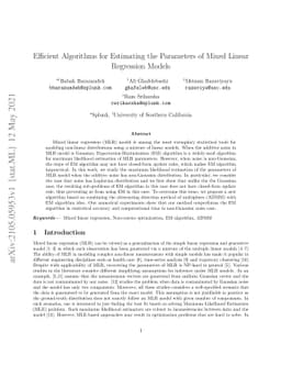 Efficient Algorithms for Estimating the Parameters of Mixed Linear
  Regression Models