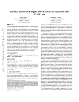 Towards Equity and Algorithmic Fairness in Student Grade Prediction