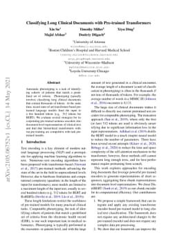 Classifying Long Clinical Documents with Pre-trained Transformers