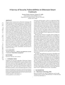 A Survey of Security Vulnerabilities in Ethereum Smart Contracts