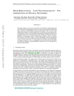 High-Robustness, Low-Transferability Fingerprinting of Neural Networks
