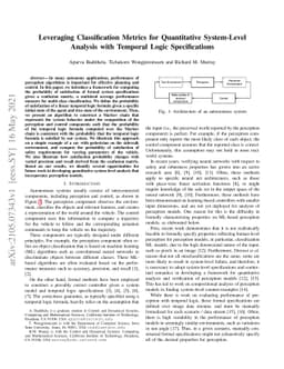 Leveraging Classification Metrics for Quantitative System-Level Analysis
  with Temporal Logic Specifications