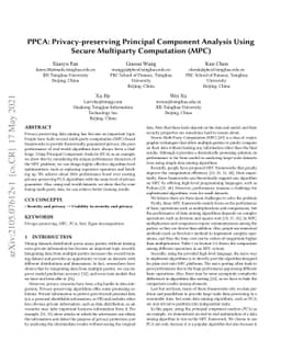 PPCA: Privacy-preserving Principal Component Analysis Using Secure
  Multiparty Computation(MPC)