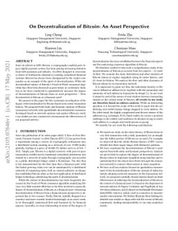 On Decentralization of Bitcoin: An Asset Perspective