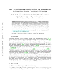 Joint Optimization of Hadamard Sensing and Reconstruction in Compressed
  Sensing Fluorescence Microscopy