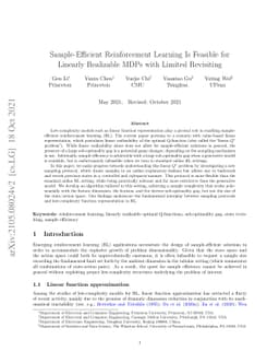 Sample-Efficient Reinforcement Learning Is Feasible for Linearly
  Realizable MDPs with Limited Revisiting