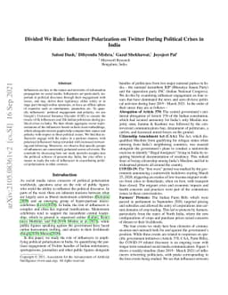 Divided We Rule: Influencer Polarization on Twitter During Political
  Crises in India