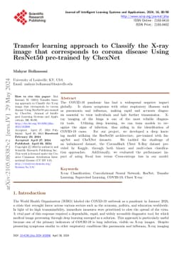Transfer learning approach to Classify the X-ray image that corresponds
  to corona disease Using ResNet50 pretrained by ChexNet