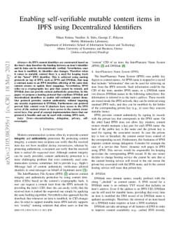 Enabling self-verifiable mutable content items in IPFS using
  Decentralized Identifiers