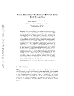 Vision Transformer for Fast and Efficient Scene Text Recognition