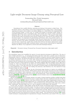 Light-weight Document Image Cleanup using Perceptual Loss