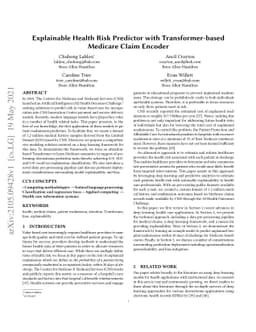Explainable Health Risk Predictor with Transformer-based Medicare Claim
  Encoder