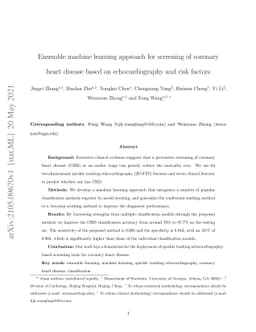 Ensemble machine learning approach for screening of coronary heart
  disease based on echocardiography and risk factors
