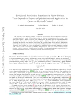 Lookahead Acquisition Functions for Finite-Horizon Time-Dependent
  Bayesian Optimization and Application to Quantum Optimal Control