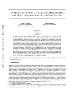 On the use of feature-maps and parameter control for improved
  quality-diversity meta-evolution