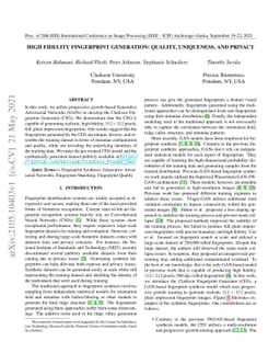 High Fidelity Fingerprint Generation: Quality, Uniqueness, and Privacy