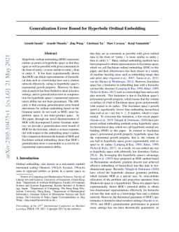 Generalization Error Bound for Hyperbolic Ordinal Embedding
