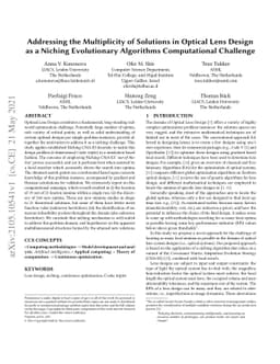 Addressing the Multiplicity of Solutions in Optical Lens Design as a
  Niching Evolutionary Algorithms Computational Challenge