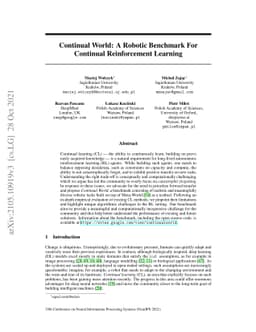 Continual World: A Robotic Benchmark For Continual Reinforcement
  Learning