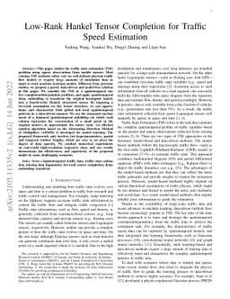 Low-Rank Hankel Tensor Completion for Traffic Speed Estimation