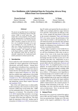 View Distillation with Unlabeled Data for Extracting Adverse Drug
  Effects from User-Generated Data