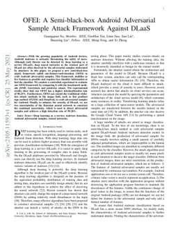 OFEI: A Semi-black-box Android Adversarial Sample Attack Framework
  Against DLaaS