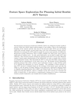 Feature Space Exploration For Planning Initial Benthic AUV Surveys