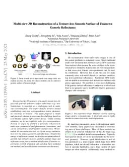 Multi-view 3D Reconstruction of a Texture-less Smooth Surface of Unknown
  Generic Reflectance