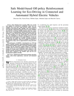 Safe Model-based Off-policy Reinforcement Learning for Eco-Driving in
  Connected and Automated Hybrid Electric Vehicles