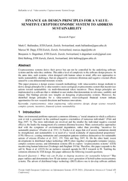 Finance 4.0: Design principles for a value-sensitive cryptoecnomic
  system to address sustainability