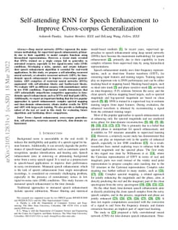 Self-attending RNN for Speech Enhancement to Improve Cross-corpus
  Generalization