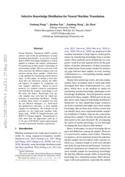 Selective Knowledge Distillation for Neural Machine Translation