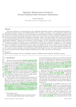 Optimistic Reinforcement Learning by Forward Kullback-Leibler Divergence
  Optimization