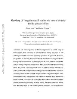 Geodesy of irregular small bodies via neural density fields: geodesyNets