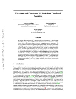 Encoders and Ensembles for Task-Free Continual Learning