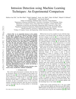 Intrusion Detection using Machine Learning Techniques: An Experimental
  Comparison