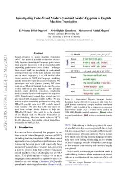 Investigating Code-Mixed Modern Standard Arabic-Egyptian to English
  Machine Translation